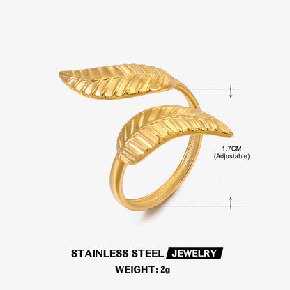 Simple Style Leaf Stainless Steel Plating Open Ring