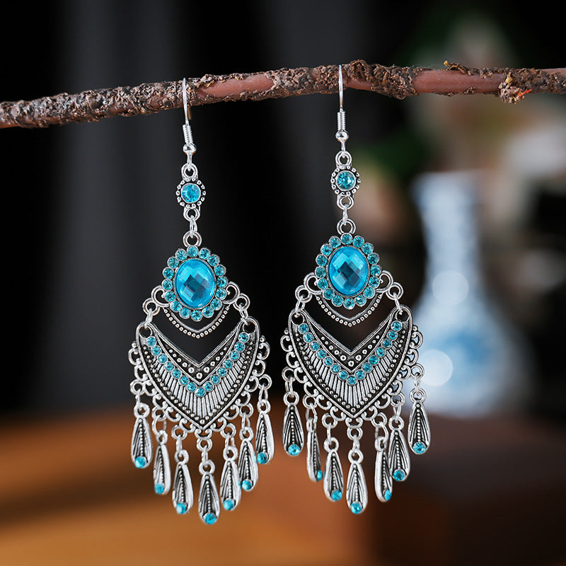 1 Pair Ethnic Style Geometric Metal Plating Rhinestones Women's Drop Earrings