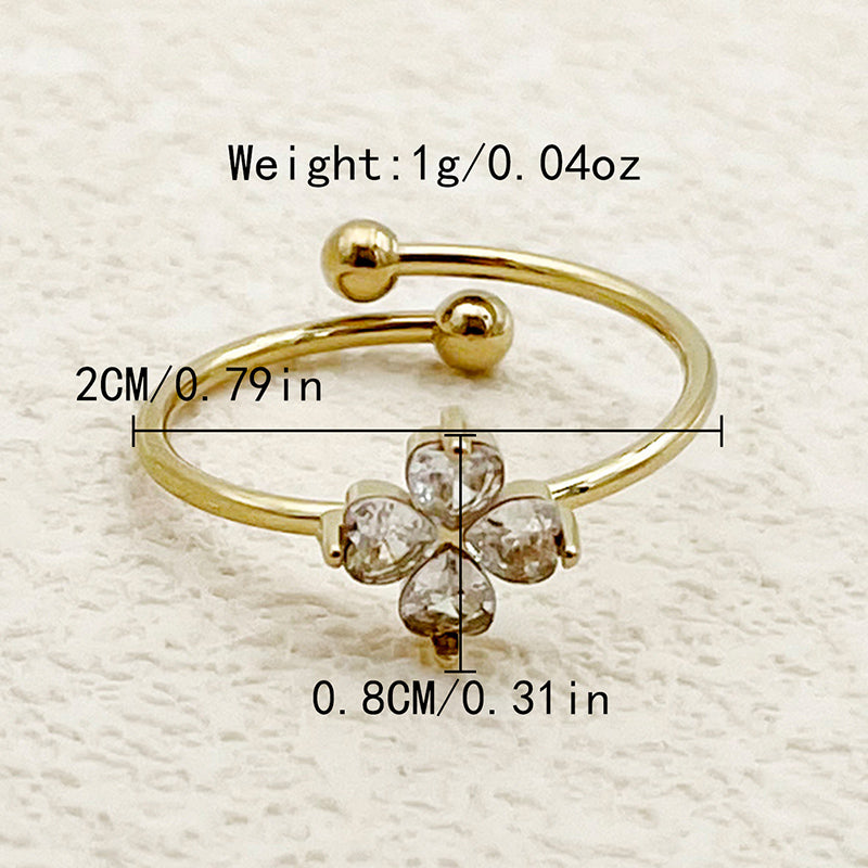 Wholesale Casual Romantic Modern Style Four Leaf Clover Flower Whale Stainless Steel Plating Inlay Gold Plated Zircon Rings