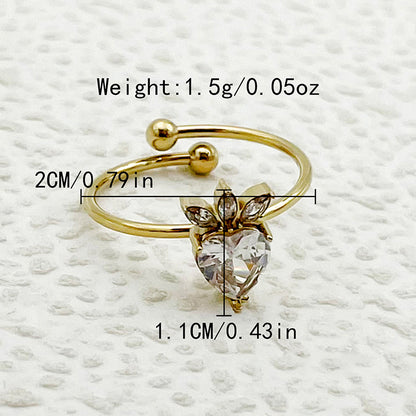 Wholesale Casual Romantic Modern Style Four Leaf Clover Flower Whale Stainless Steel Plating Inlay Gold Plated Zircon Rings