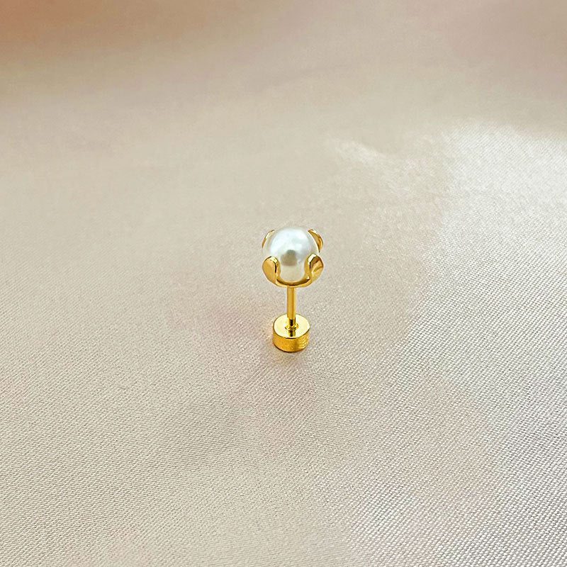 Simple Style Round Stainless Steel Plating Inlay Pearl Ear Studs 1 Piece