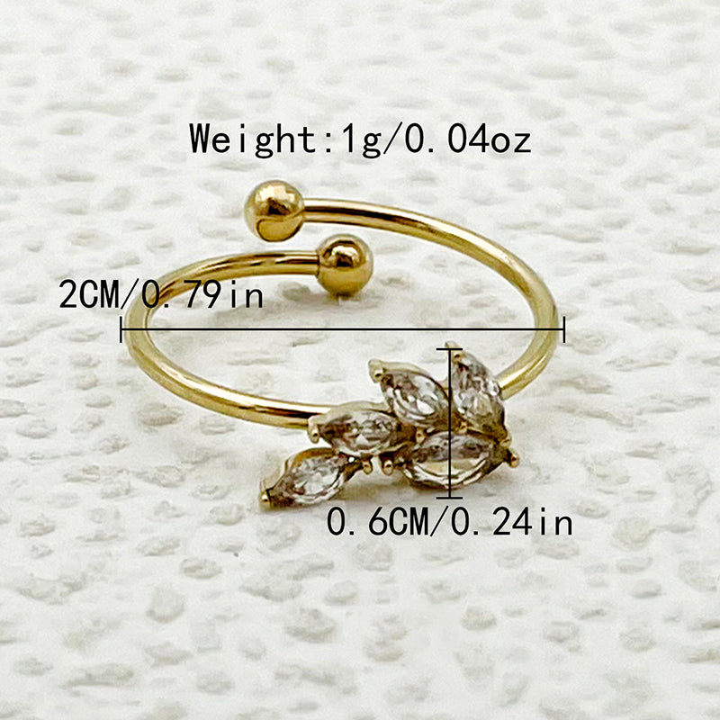 Wholesale Casual Romantic Modern Style Four Leaf Clover Flower Whale Stainless Steel Plating Inlay Gold Plated Zircon Rings