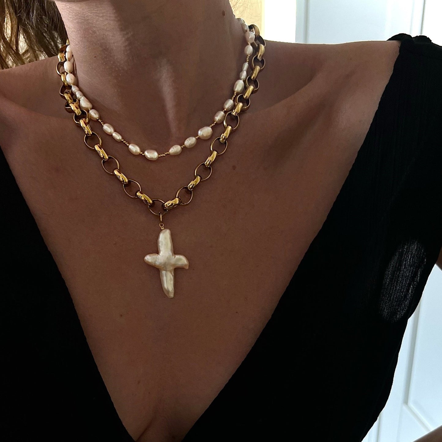 Y2k Vintage Style Cross Titanium Steel Plating 18k Gold Plated Pendant Necklace