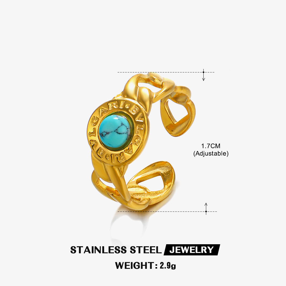 Modern Style Simple Style Geometric Stainless Steel Plating Inlay Turquoise 18k Gold Plated Open Rings