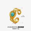 Roman Style Chains Print Stainless Steel Plating Inlay Turquoise Obsidian 18k Gold Plated Open Rings