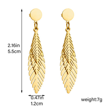 1 Pair Streetwear Leaves Plating Titanium Steel 18k Gold Plated Drop Earrings