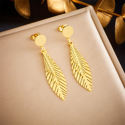 1 Pair Streetwear Leaves Plating Titanium Steel 18k Gold Plated Drop Earrings