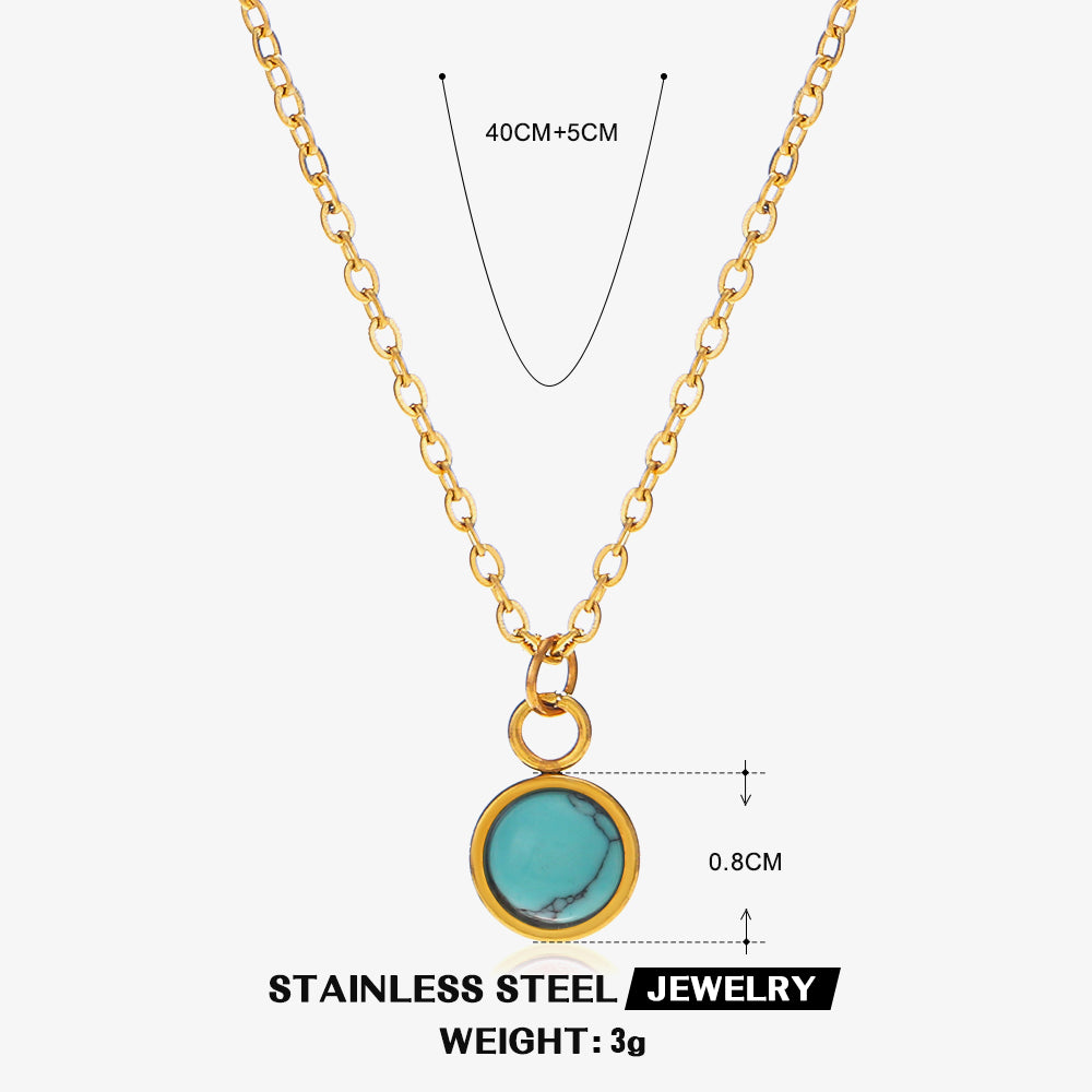 Simple Style Streetwear Round Stainless Steel Plating Inlay Malachite Turquoise 18k Gold Plated Pendant Necklace