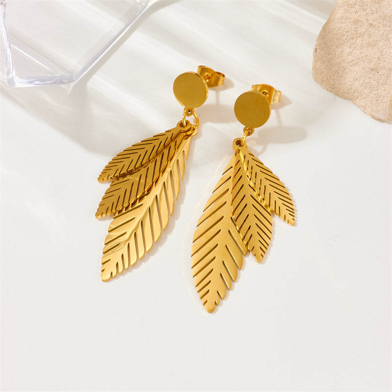 1 Pair Streetwear Leaves Plating Titanium Steel 18k Gold Plated Drop Earrings