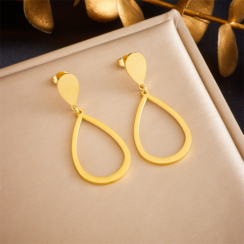 1 Pair Simple Style Water Droplets Plating Titanium Steel 18k Gold Plated Drop Earrings