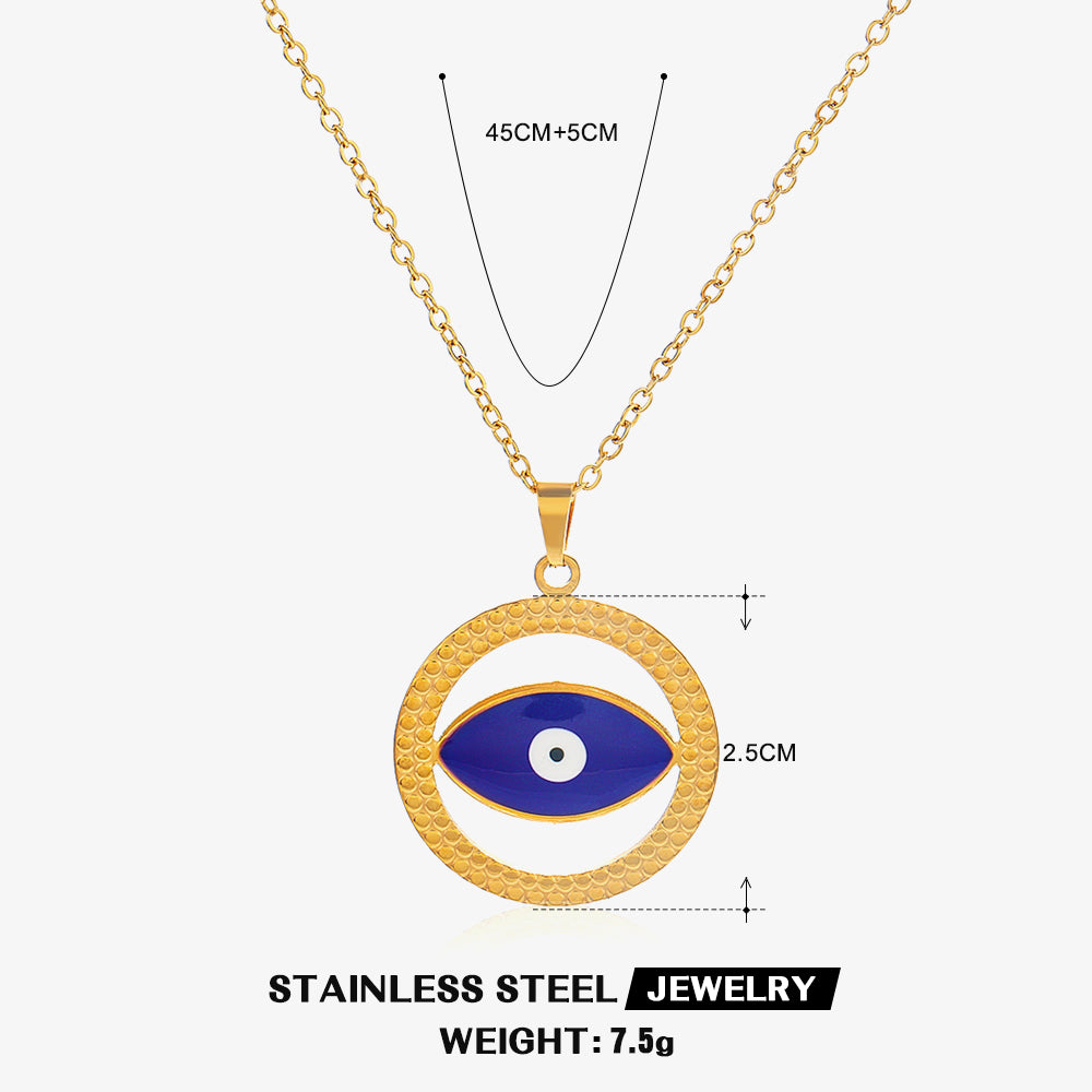 Modern Style Round Devil's Eye Stainless Steel Enamel Plating 18k Gold Plated Necklace