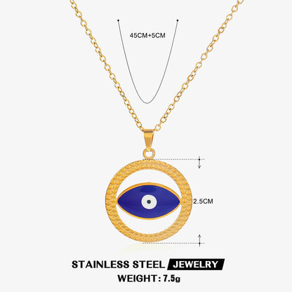 Modern Style Round Devil's Eye Stainless Steel Enamel Plating 18k Gold Plated Necklace