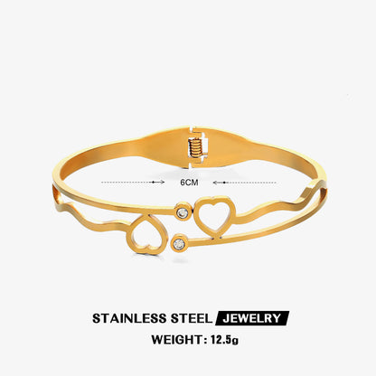 Ig Style Heart Shape Stainless Steel Plating Inlay Zircon Gold Plated Bangle
