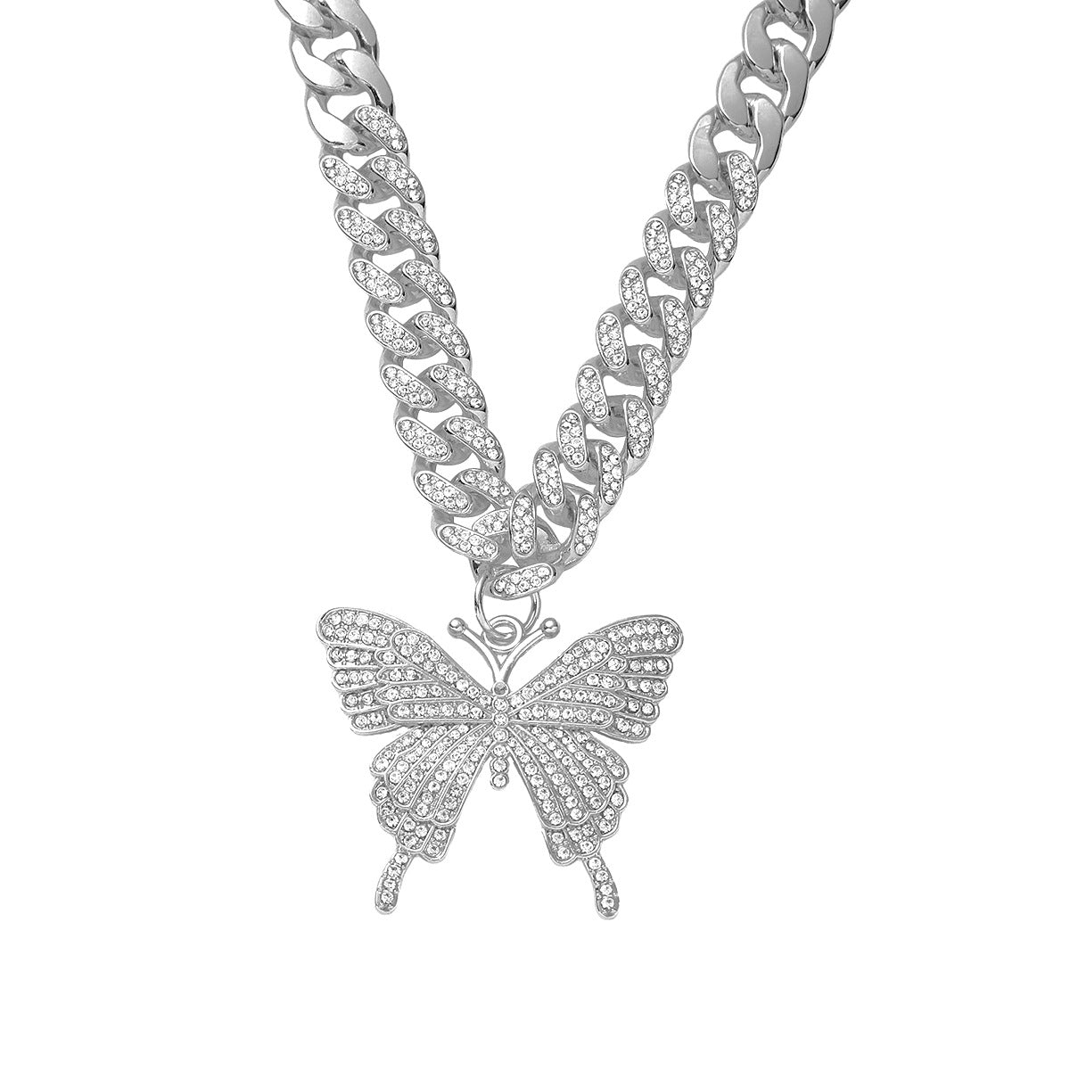 Hip-hop Butterfly Zircon Alloy Wholesale Pendant Necklace