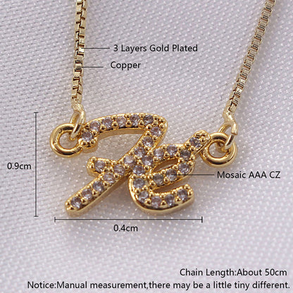 Fashion Simple Style Letter Copper Gold Plated Zircon Pendant Necklace In Bulk