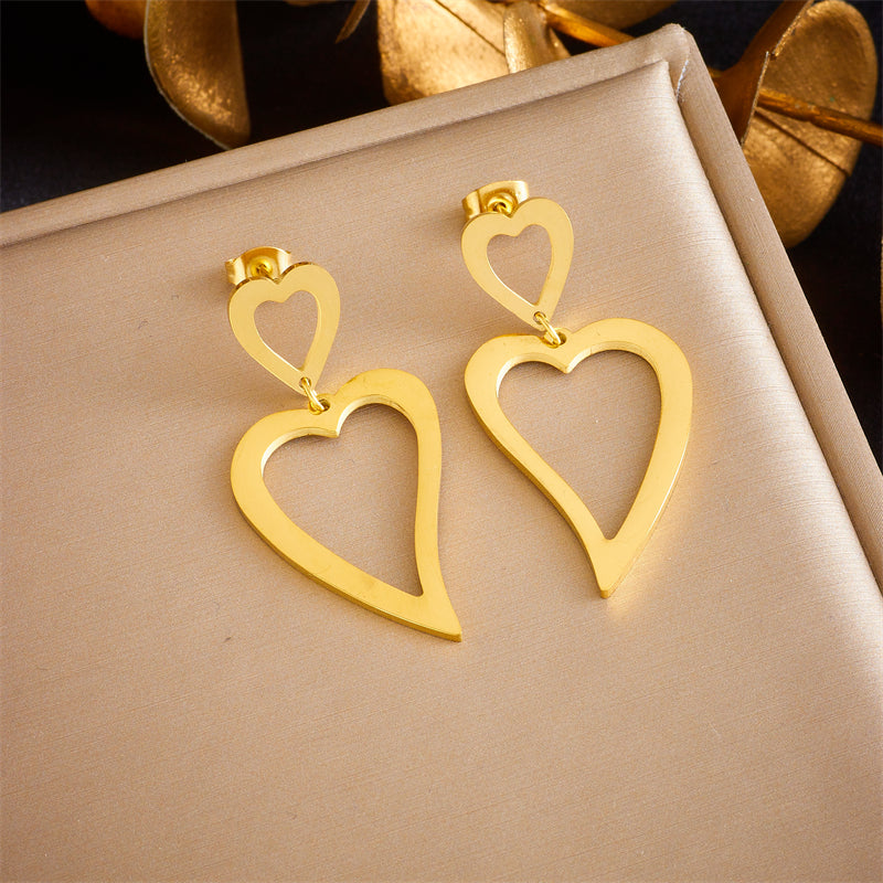 1 Pair Casual Korean Style Heart Shape Plating Titanium Steel 18k Gold Plated Drop Earrings