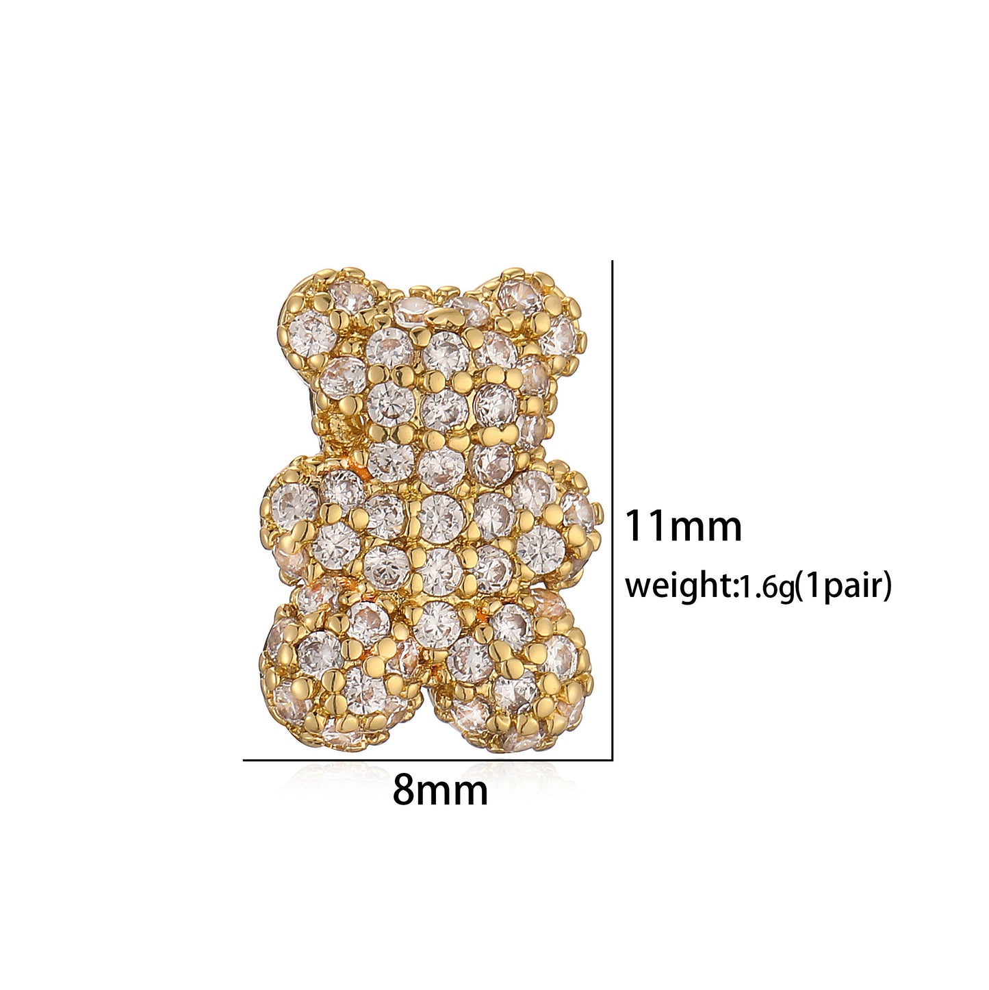 Elegant Cute Simple Style Bear Copper Plating Inlay Zircon 18k Gold Plated Rings Earrings Necklace