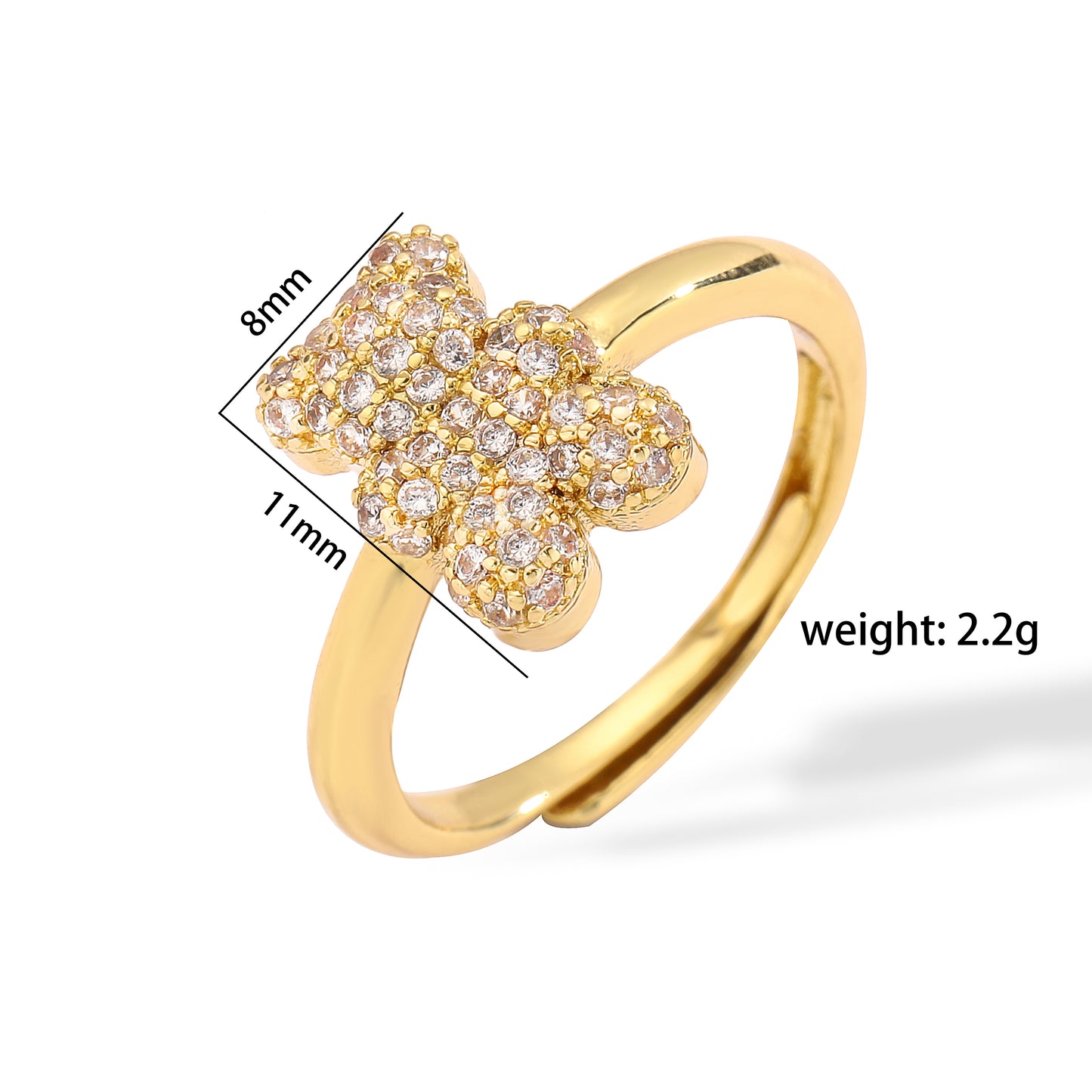 Elegant Cute Simple Style Bear Copper Plating Inlay Zircon 18k Gold Plated Rings Earrings Necklace