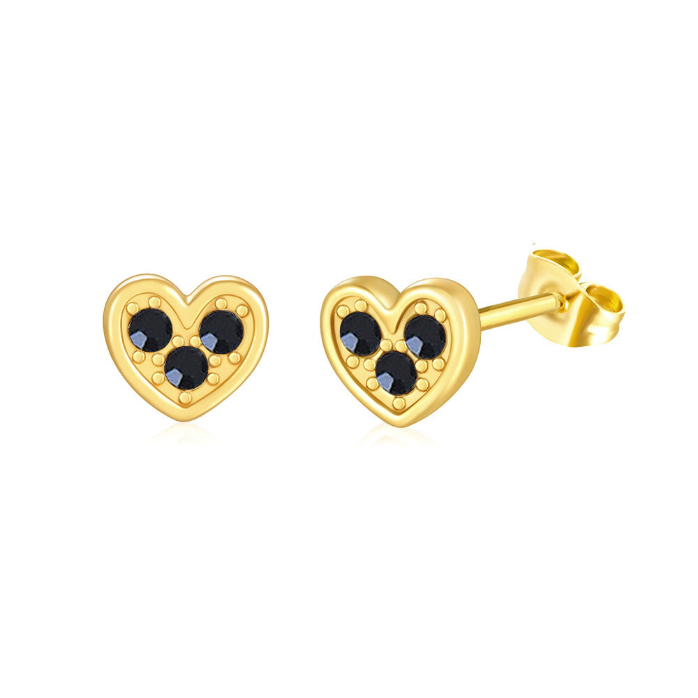 1 Pair Elegant Heart Shape Inlay Titanium Steel Zircon Ear Studs