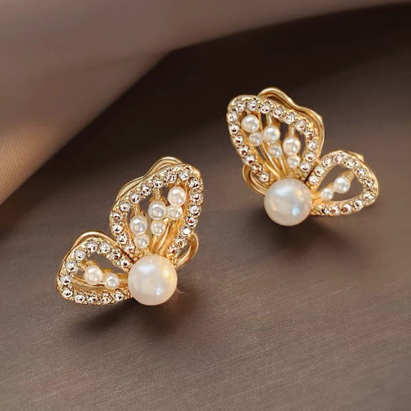 1 Pair Elegant Simple Style Streetwear Flower Bow Knot Plating Inlay Alloy Artificial Pearls Zircon Ear Studs