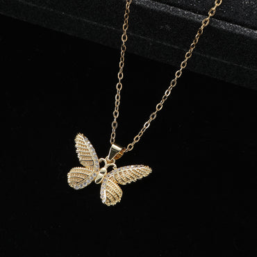 Elegant Lady Simple Style Star Eye Butterfly Zinc Alloy Inlay Artificial Gemstones Zircon Women's Pendant Necklace
