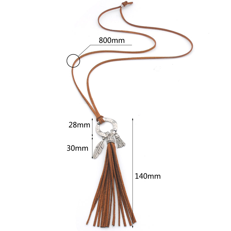 Vintage Style Vacation Ethnic Style Leaf Tassel Alloy Leather Rope Wholesale Long Necklace Necklace