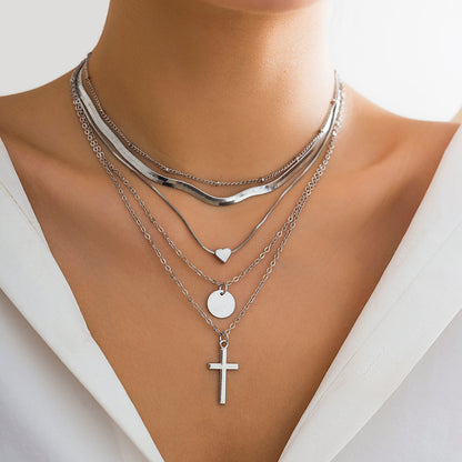 Casual Simple Style Commute Irregular Cross Round Alloy Copper Pendant Necklace