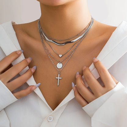 Casual Simple Style Commute Irregular Cross Round Alloy Copper Pendant Necklace