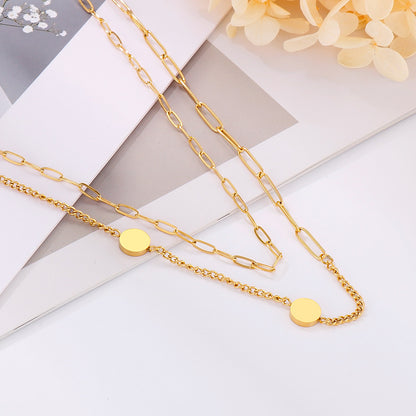 Wholesale Basic Solid Color Titanium Steel Patchwork Chain Layered Necklaces