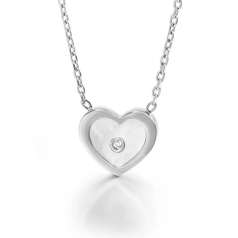 Wholesale Basic Heart Shape Titanium Steel Inlay Zircon Pendant Necklace