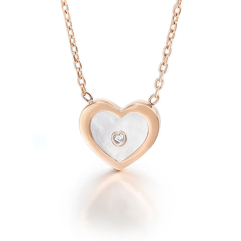 Wholesale Basic Heart Shape Titanium Steel Inlay Zircon Pendant Necklace