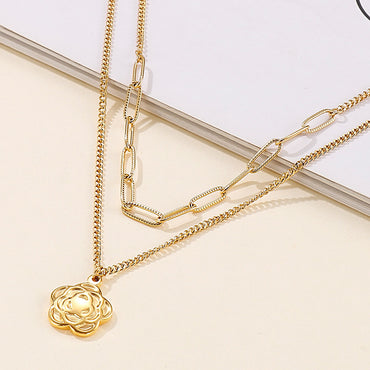 Wholesale Simple Style Flower Stainless Steel Titanium Steel Plating Chain Pendant Necklace