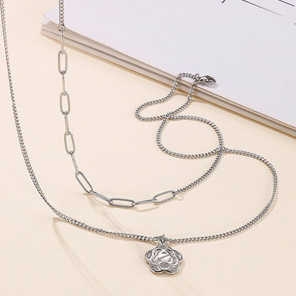 Wholesale Simple Style Flower Stainless Steel Titanium Steel Plating Chain Pendant Necklace