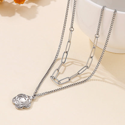 Wholesale Simple Style Flower Stainless Steel Titanium Steel Plating Chain Pendant Necklace