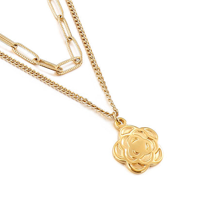 Wholesale Simple Style Flower Stainless Steel Titanium Steel Plating Chain Pendant Necklace