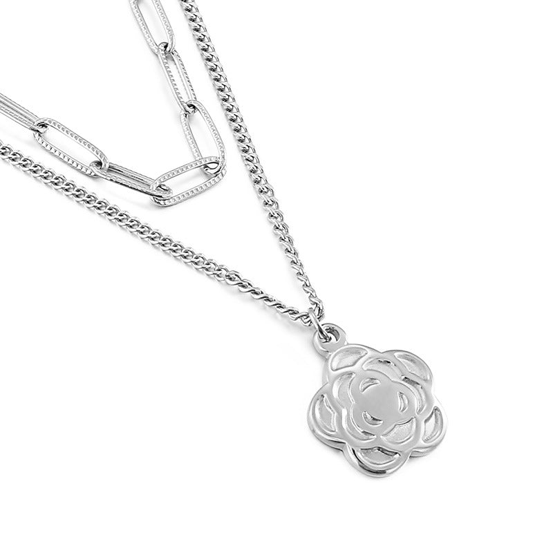 Wholesale Simple Style Flower Stainless Steel Titanium Steel Plating Chain Pendant Necklace