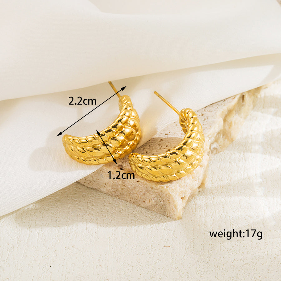 1 Pair Elegant Retro Roman Style C Shape Plating Inlay Stainless Steel Zircon 18k Gold Plated Ear Studs