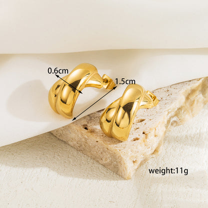 1 Pair Elegant Retro Roman Style C Shape Plating Inlay Stainless Steel Zircon 18k Gold Plated Ear Studs