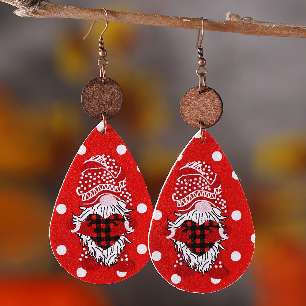 1 Pair Streetwear Water Droplets Pu Leather Wood Drop Earrings