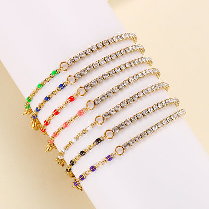 Simple Style Geometric Solid Color Titanium Steel Patchwork Plating Inlay Rhinestones Bracelets