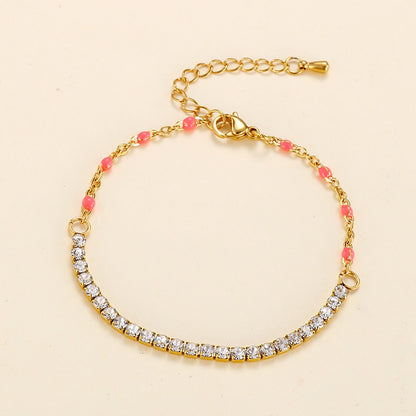 Simple Style Geometric Solid Color Titanium Steel Patchwork Plating Inlay Rhinestones Bracelets