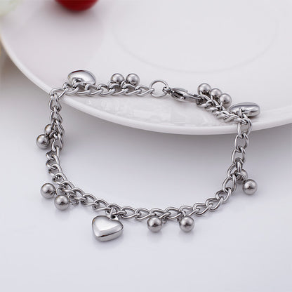 Simple Style Heart Shape Titanium Steel Patchwork Plating Bracelets