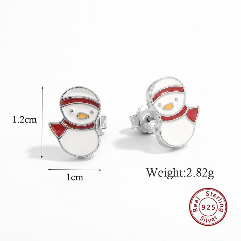 1 Pair Cute Snowman Epoxy Plating Sterling Silver White Gold Plated Rhodium Plated Drop Earrings