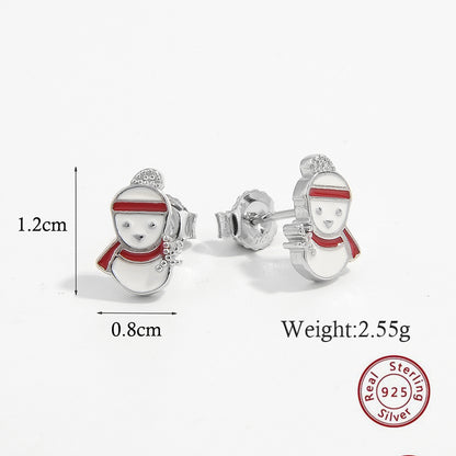 1 Pair Cute Snowman Epoxy Plating Sterling Silver White Gold Plated Rhodium Plated Drop Earrings