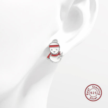 1 Pair Cute Snowman Epoxy Plating Sterling Silver White Gold Plated Rhodium Plated Drop Earrings