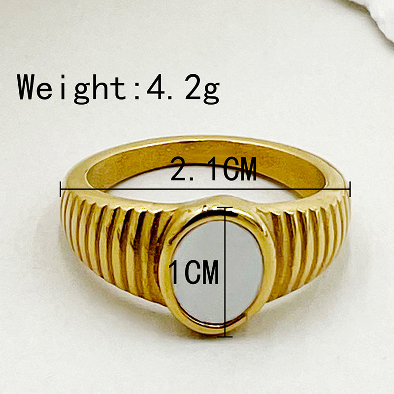 Modern Style Round Moon Butterfly Stainless Steel Plating Inlay Shell 14k Gold Plated Rings