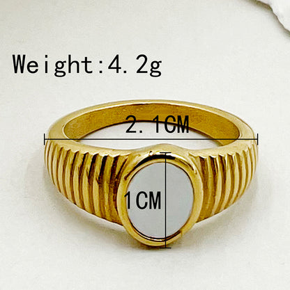 Modern Style Round Moon Butterfly Stainless Steel Plating Inlay Shell 14k Gold Plated Rings