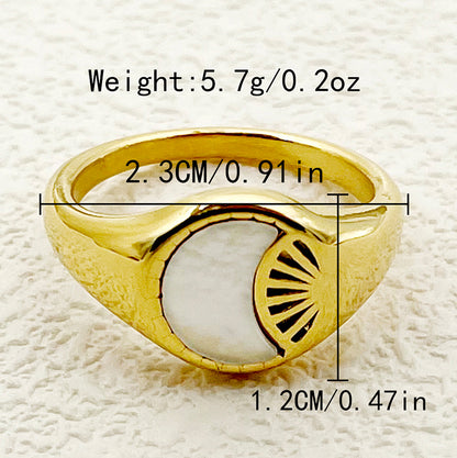 Modern Style Round Moon Butterfly Stainless Steel Plating Inlay Shell 14k Gold Plated Rings