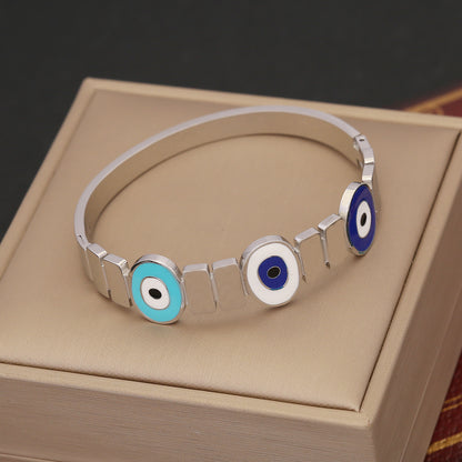 Vintage Style Devil's Eye Stainless Steel Enamel Plating Inlay Zircon Bracelets