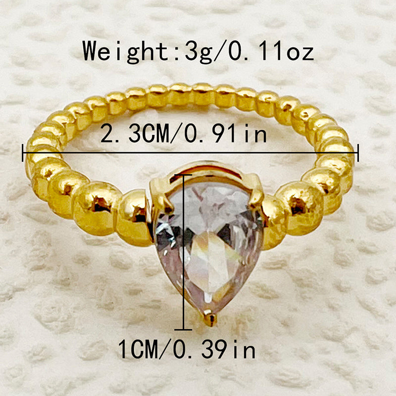 Glam Lady Shiny Geometric Butterfly Twist Stainless Steel Water Drop Plating Inlay Zircon 14k Gold Plated Rings